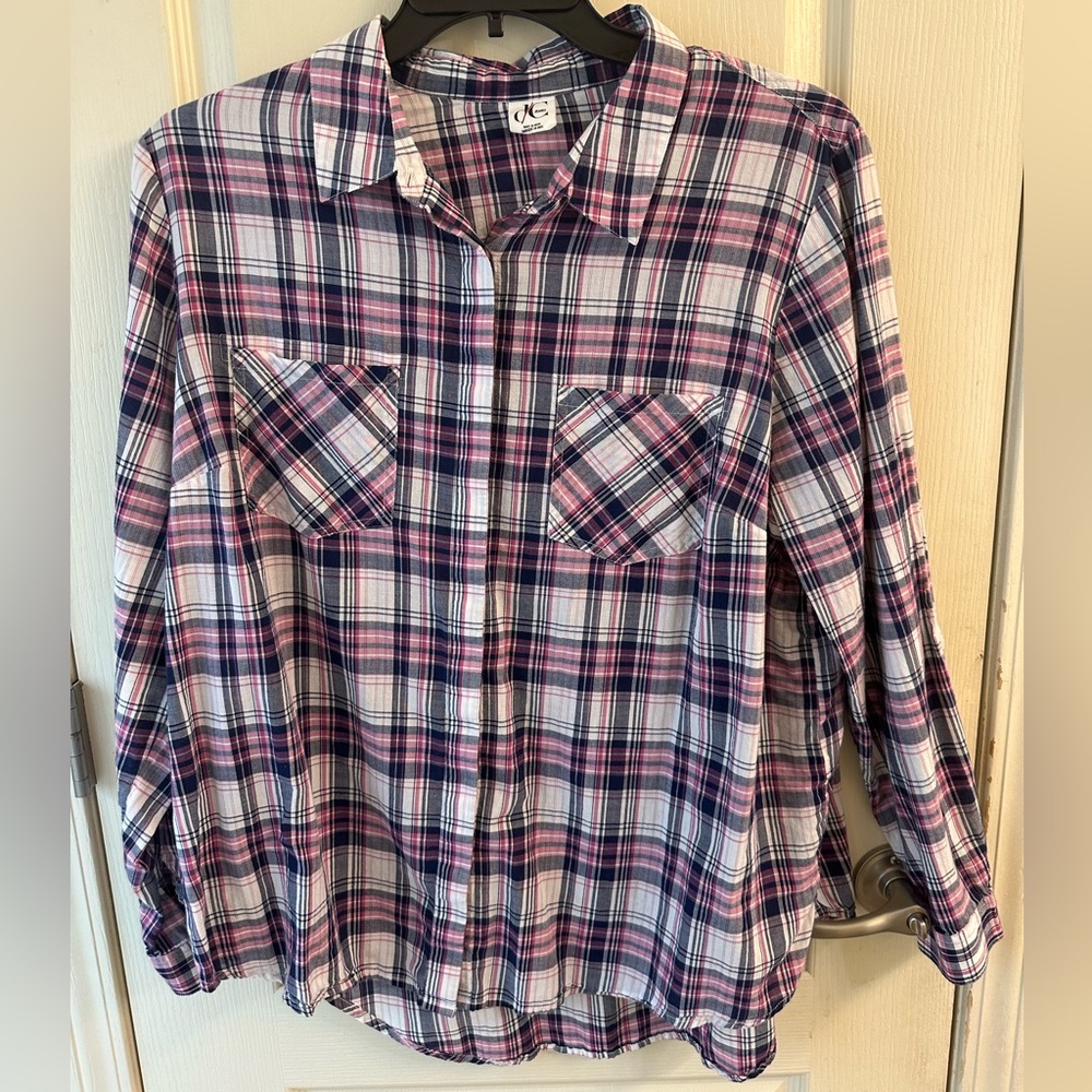 D C Jeans Pink and Blue Plaid Button Down Shirt Size 1X